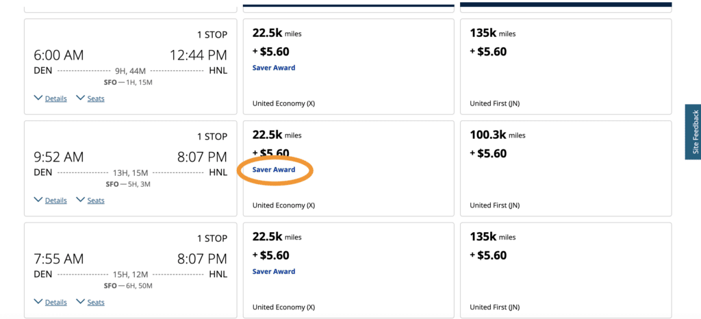 United award booking