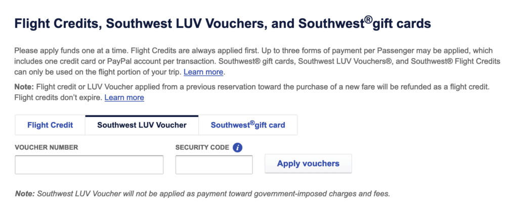 add travel voucher to southwest account