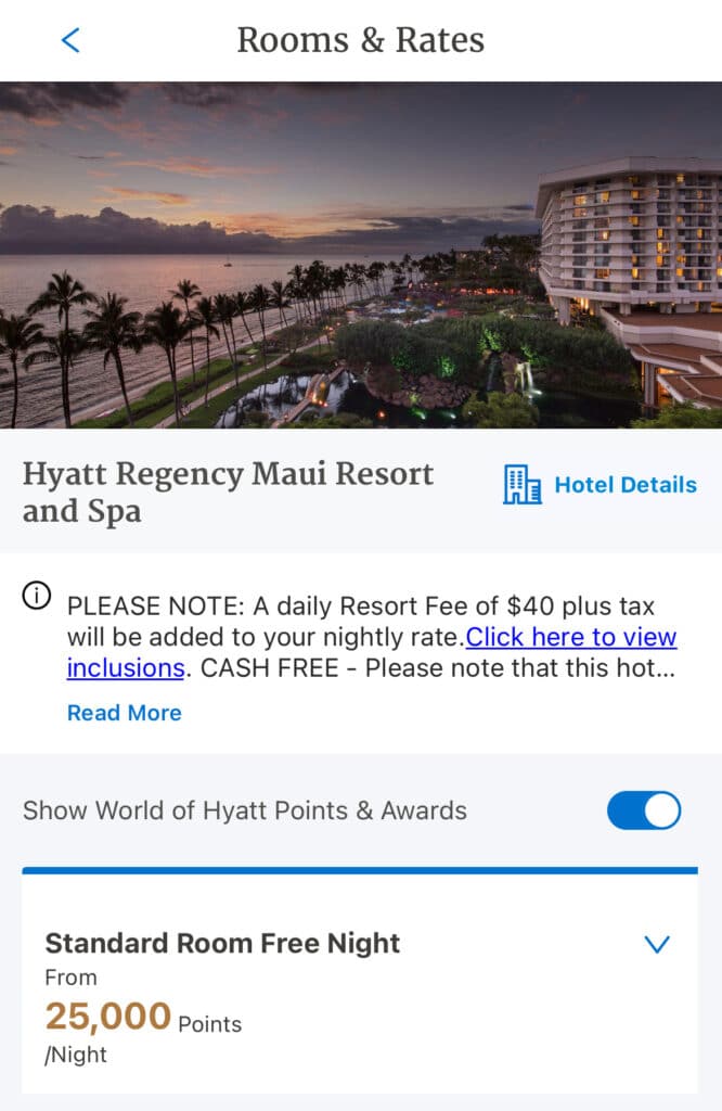 Hyatt Regency Maui points booking - Hawaii on points