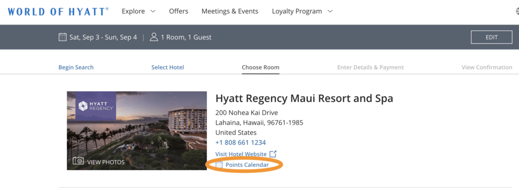 Make a Hyatt points booking - Hawaii on points