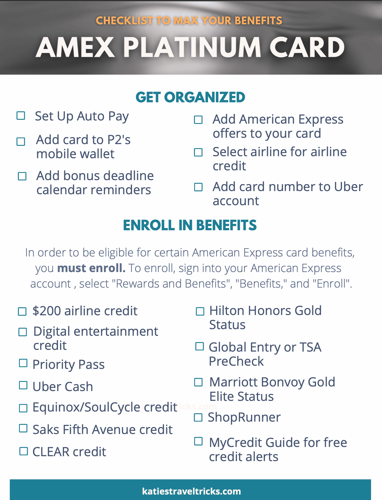 Amex Platinum checklist