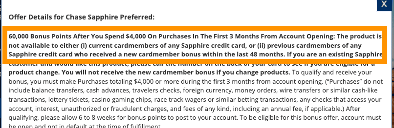 Chase Sapphire bonus terms