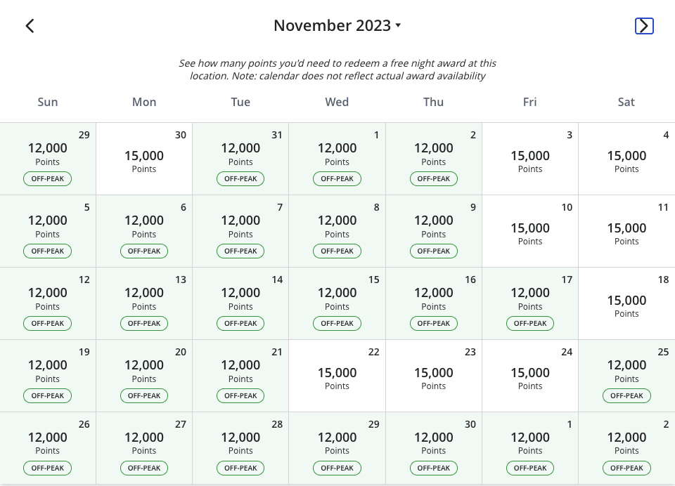 hyatt award calendar