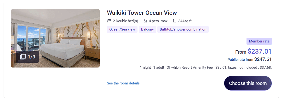 Ocean view Accor hotel room in Honolulu booked with transferred Rove Miles