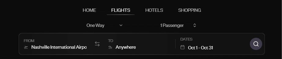 Searching flights on the Rove travel portal