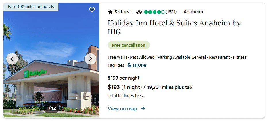 Same Holiday Inn booked through Capital One Travel for 22,613 points per night including taxes and fees
